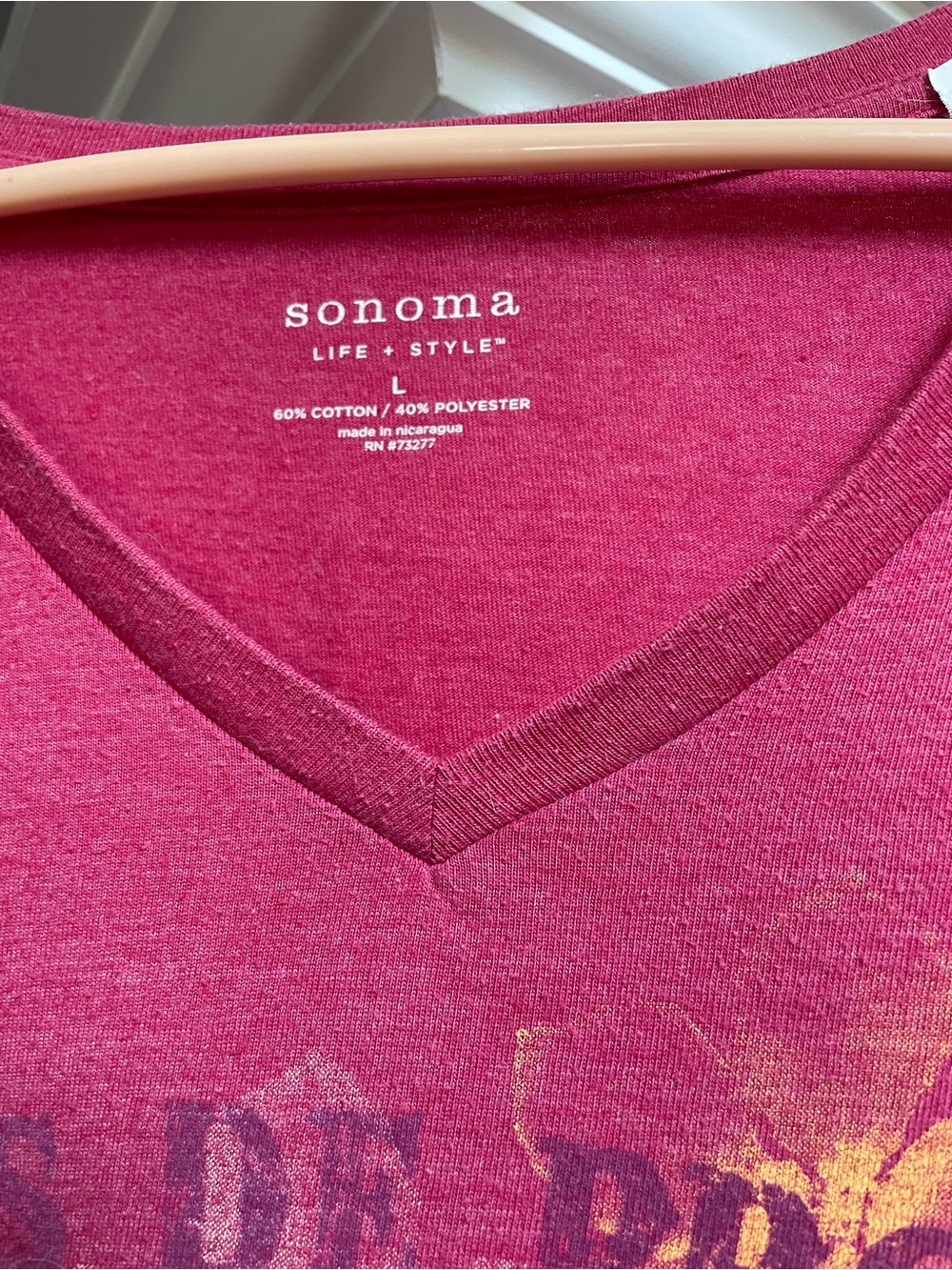 Sonoma Rose Pink V-Neck Floral Graphic Tee women’s size large - Picture 4 of 7